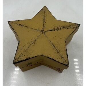 Vintage Star Cardboard Box With Lid 6.5in Handpaonted Floral Rustic Primitive